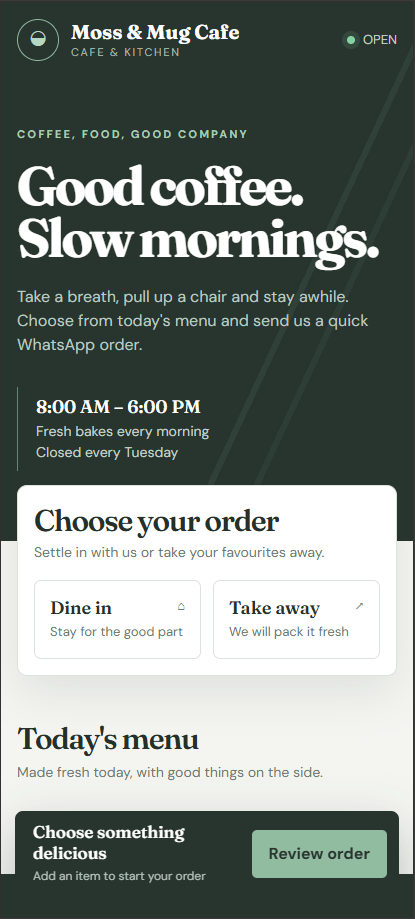 Moss & Mug Cafe digital menu demo