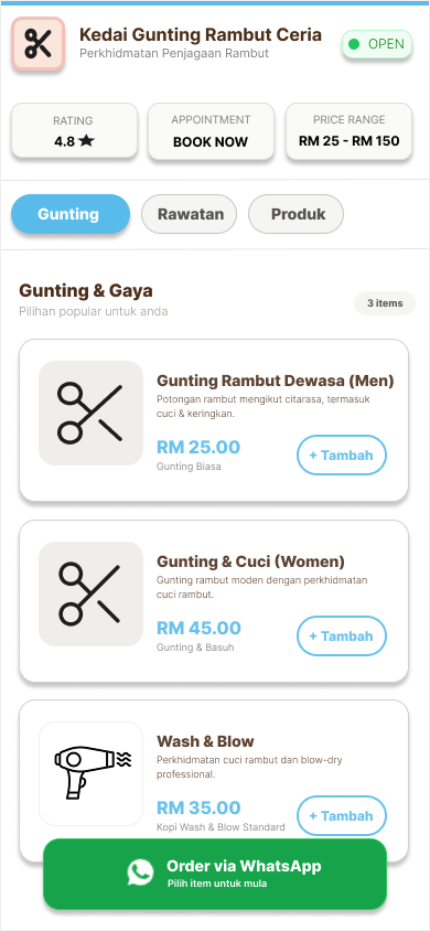 Service business menu demo