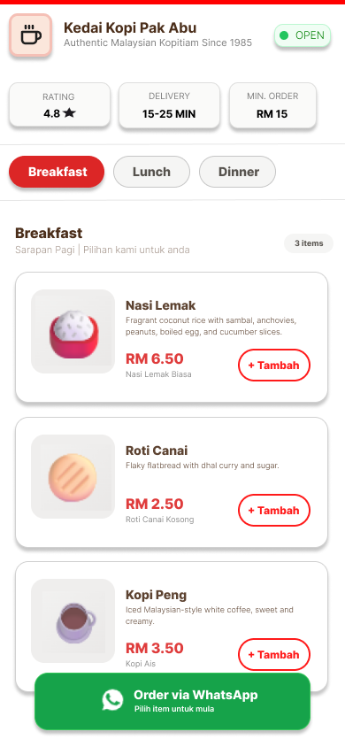 Kedai Kopi Pak Abu digital menu demo
